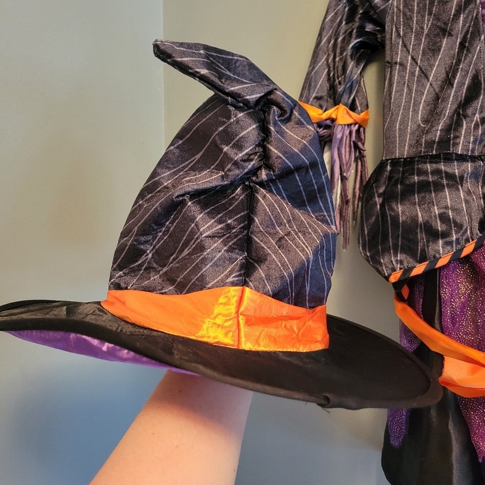 Kids Witch Costume Orange Purple Halloween Dress Outfit Girls S 5-7 - Picture 5 of 5